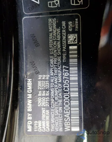 2020 BMW M8 z USA, uszkodzony, nr VIN WBSAE0C00LCD57677